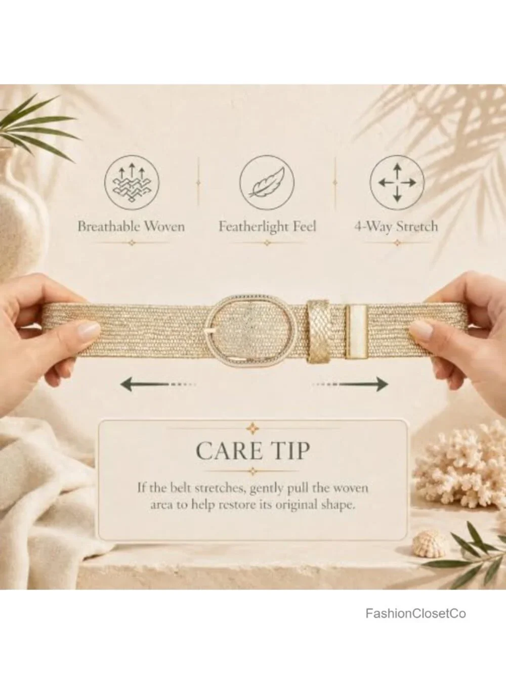 Woven Elastic Waist Belt for Women, Boho Stretch Belt with Gold Buckle